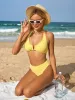 Yellow Textured Halter Bikini Set sold by rihoas