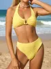 Yellow Textured Halter Bikini Set sold by rihoas
