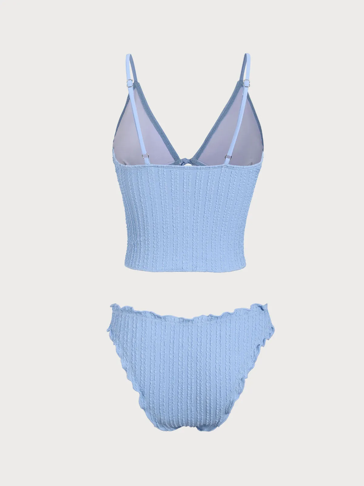 Blue Jacquard Tie-Front Tankini Swimsuit sold by rihoas product image thumbnail 5