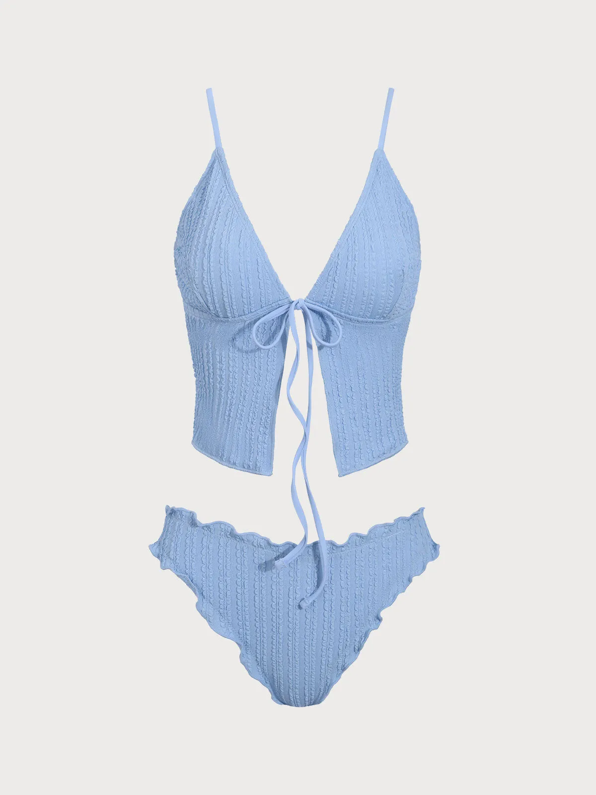 Blue Jacquard Tie-Front Tankini Swimsuit sold by rihoas product image thumbnail 4