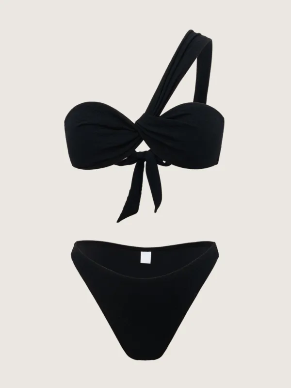 Black Ruched Tie Front Bikini Set sold by rihoas