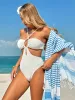 White Textured Halter One-Piece Swimsuit sold by rihoas