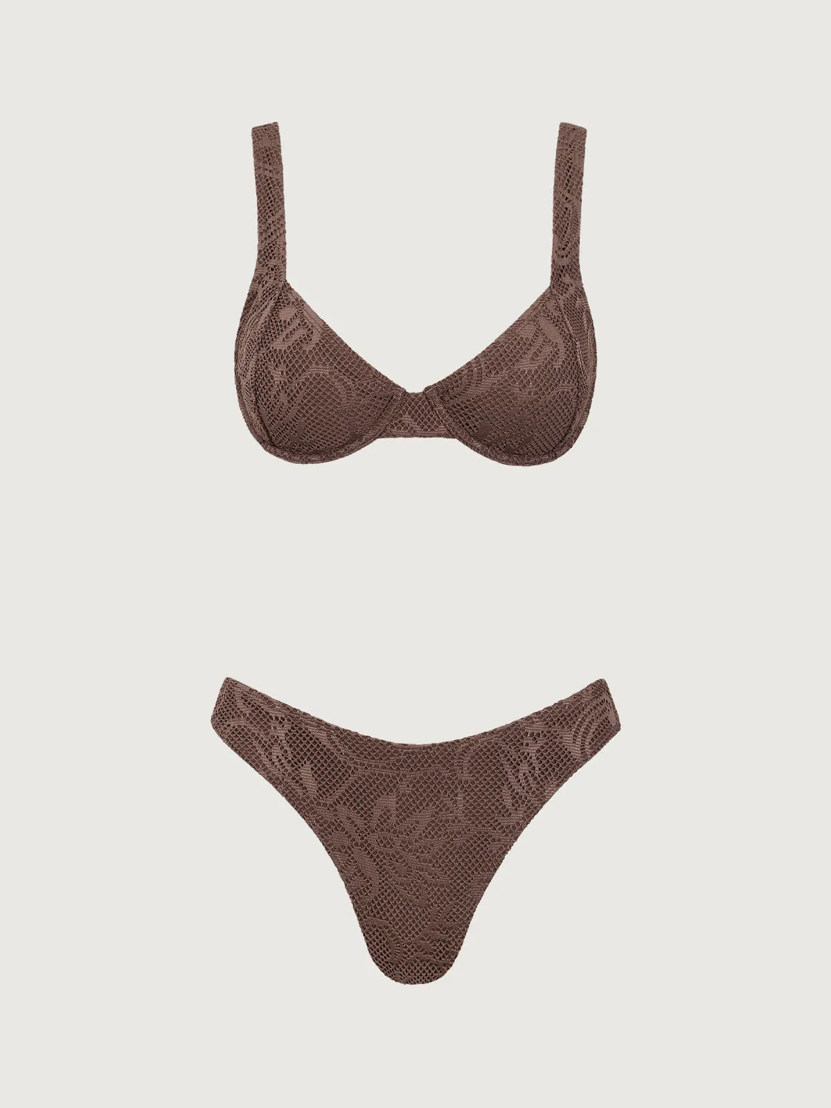 Brown Mesh Underwire Bikini Set sold by rihoas
