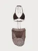 Brown Mesh Bikini Three Piece Suit sold by rihoas