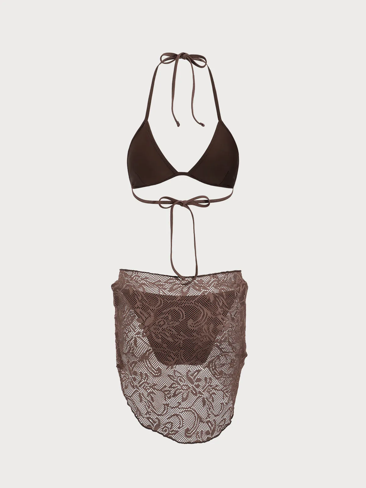Brown Mesh Bikini Three Piece Suit sold by rihoas product image thumbnail 5