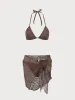 Brown Mesh Bikini Three Piece Suit sold by rihoas
