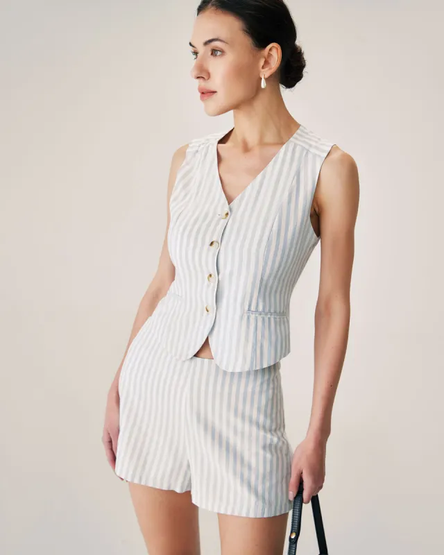 Grey Striped Single Breasted Vest sold by rihoas
