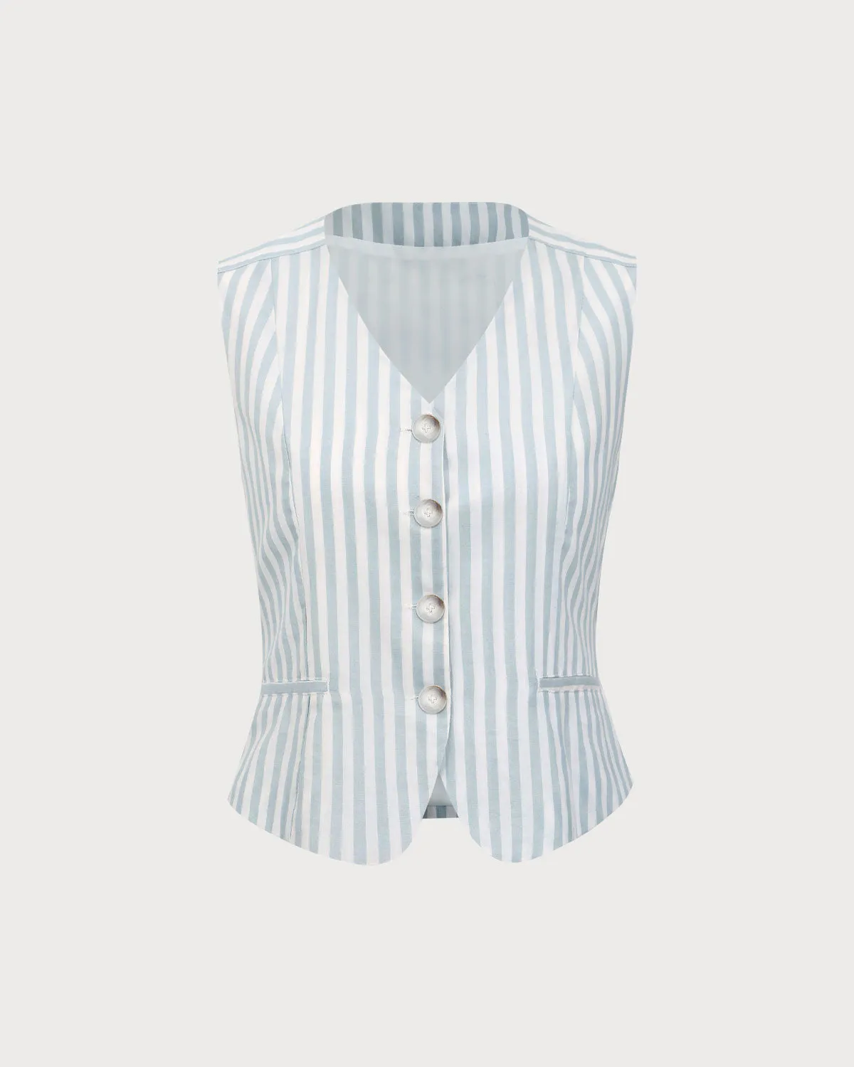Grey Striped Single Breasted Vest sold by rihoas product image thumbnail 4