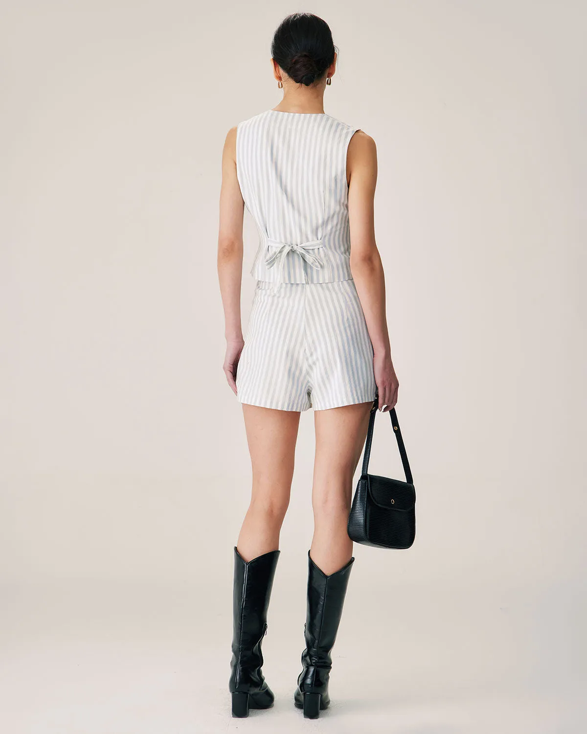 Grey Striped Single Breasted Vest sold by rihoas product image thumbnail 3