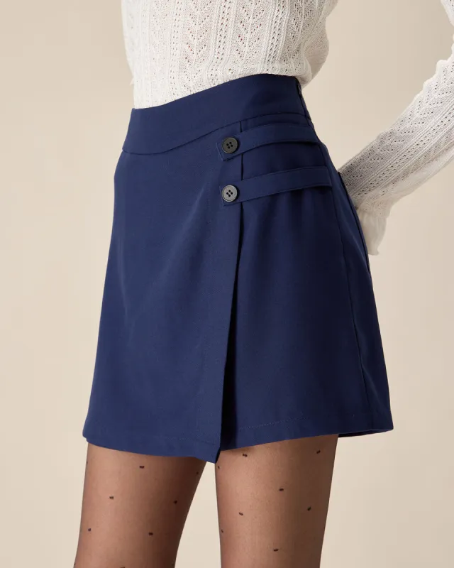 Navy High-waisted Button Skort sold by rihoas