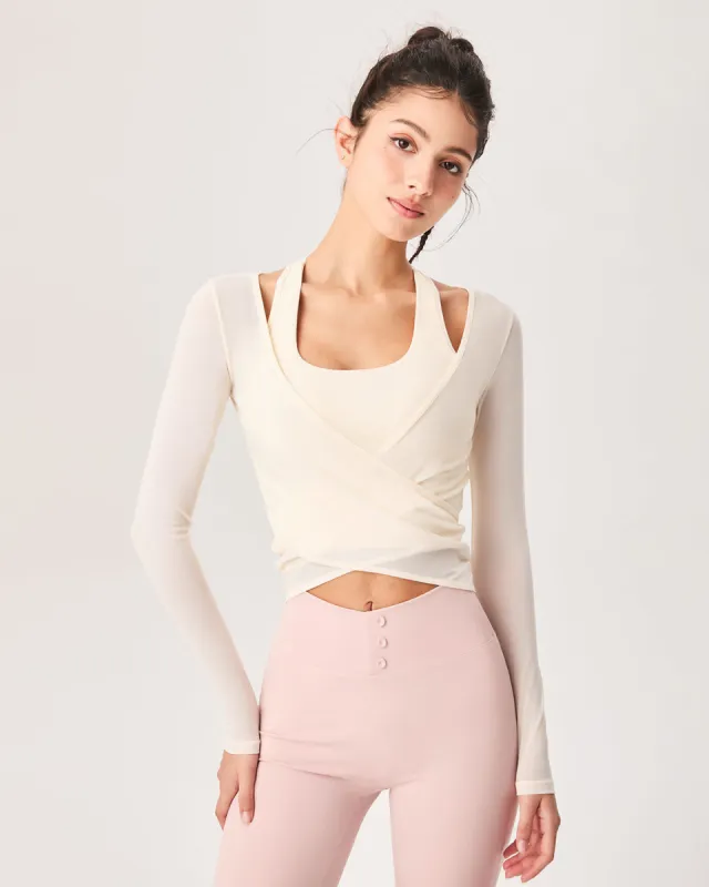 Beige Surplice Long Sleeve Cover-up  - Light Support made by rihoas