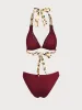 Burgundy Contrast Crochet Bikini Set sold by rihoas