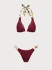 Burgundy Contrast Crochet Bikini Set sold by rihoas