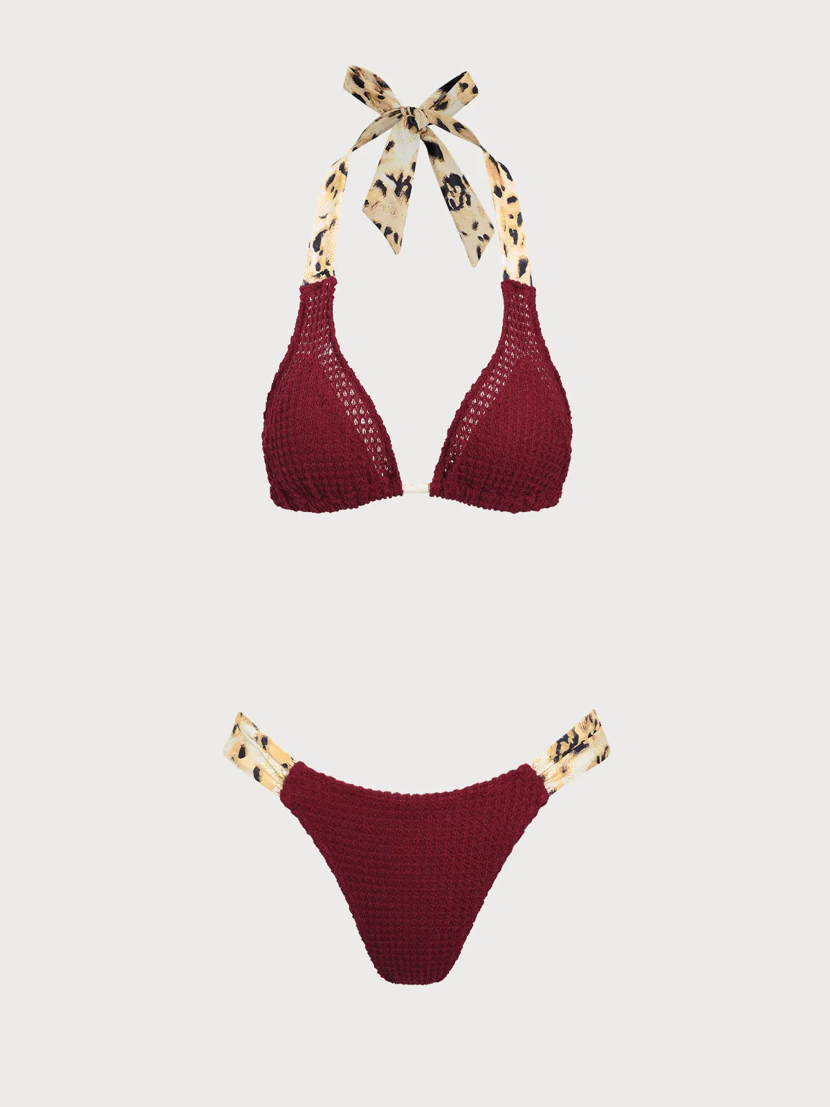 Burgundy Contrast Crochet Bikini Set sold by rihoas