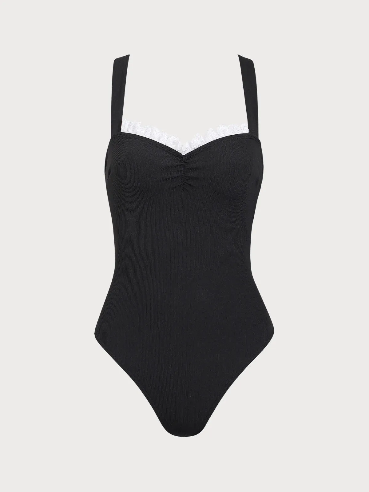 Black Lace Contrast One-Piece Swimsuit sold by rihoas product image thumbnail 5