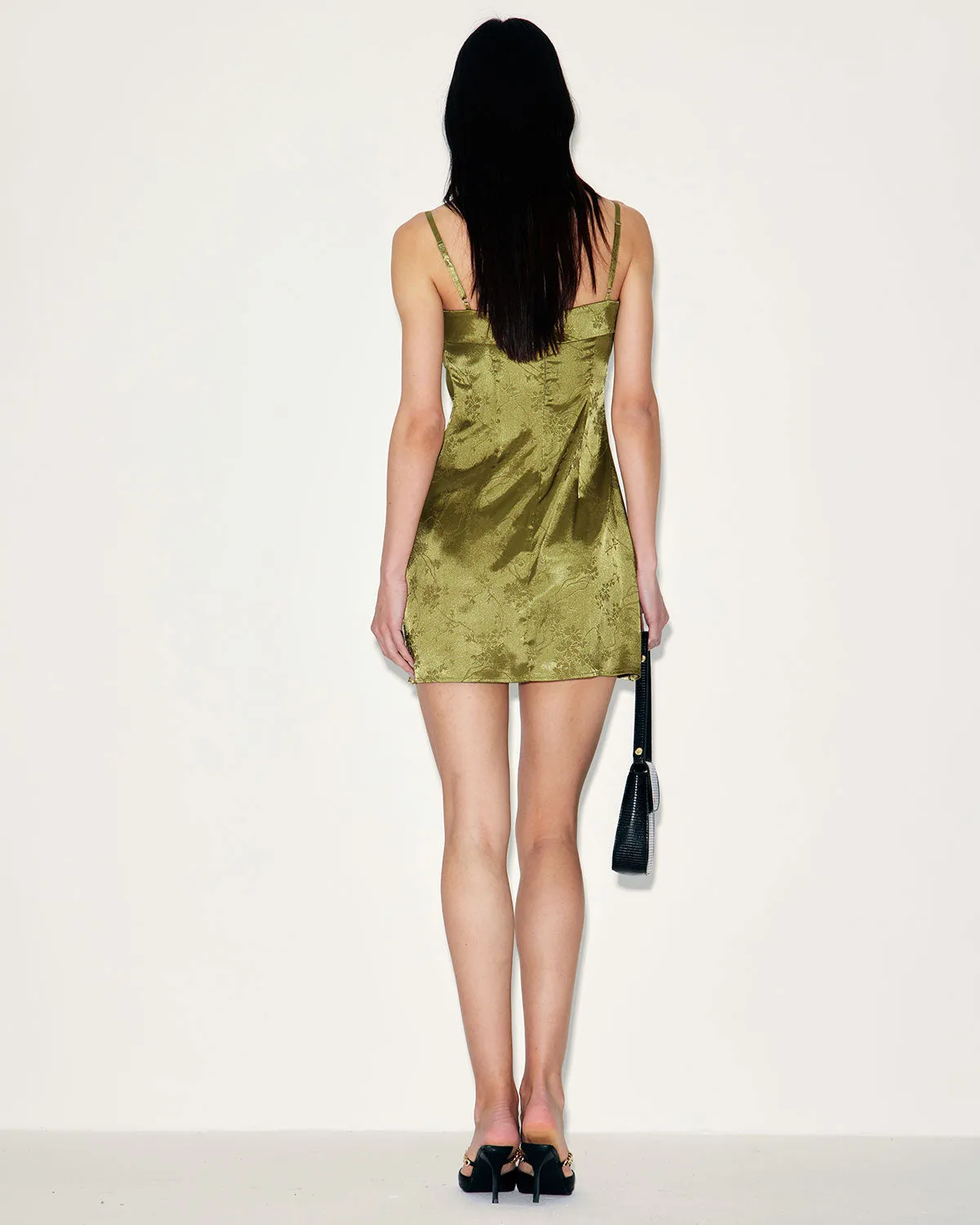 Green Jacquard Satin Slip Mini Dress sold by rihoas product image thumbnail 4