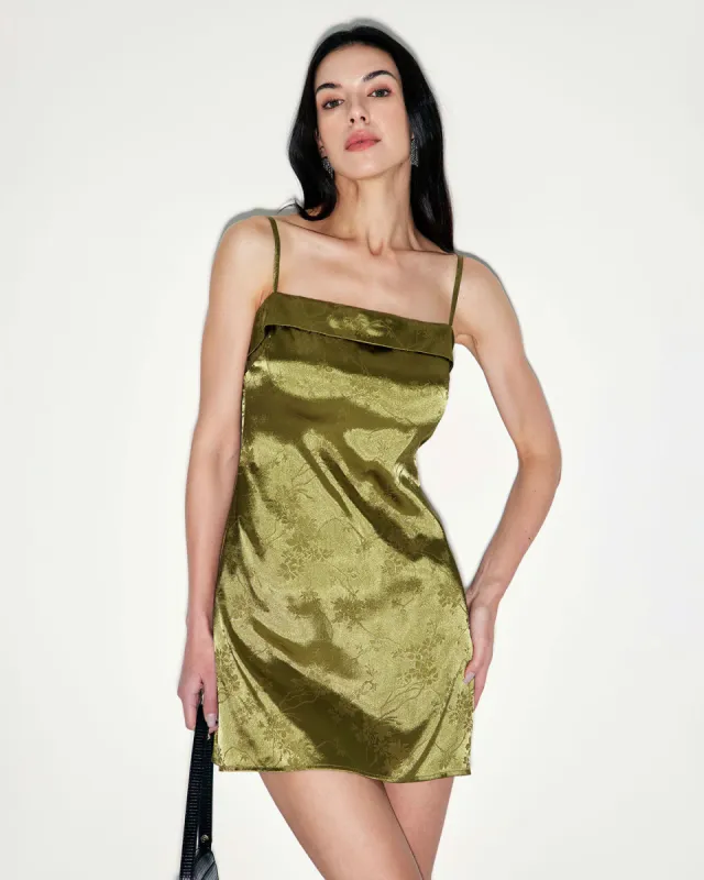 Green Jacquard Satin Slip Mini Dress sold by rihoas