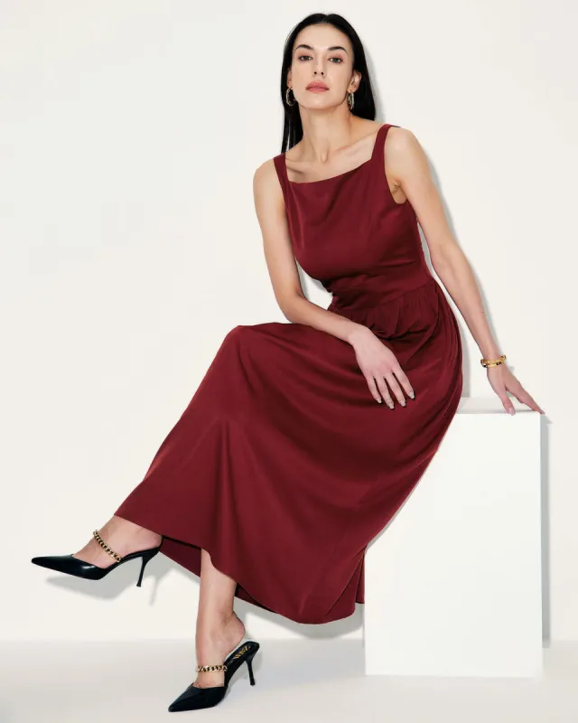 Wine Red Satin Slip Maxi Dress sold by rihoas