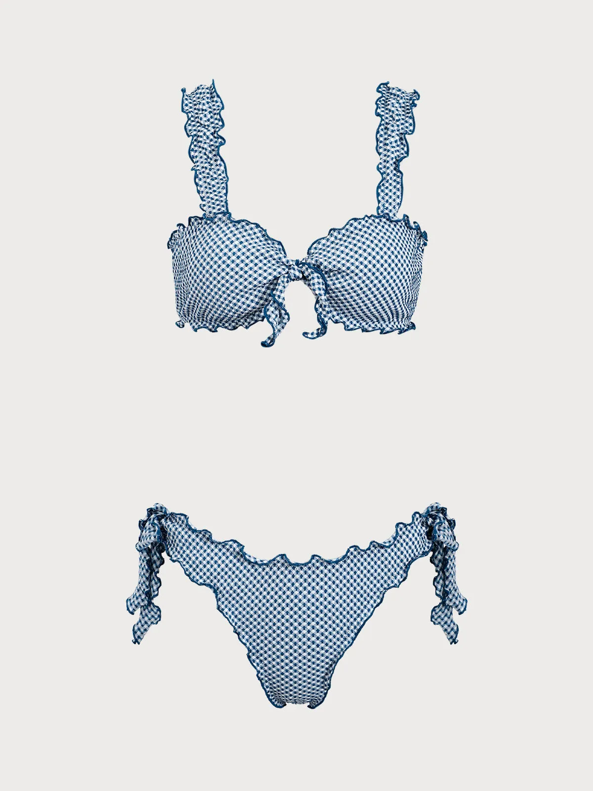 Blue Plaid Knotted Bikini Set sold by rihoas