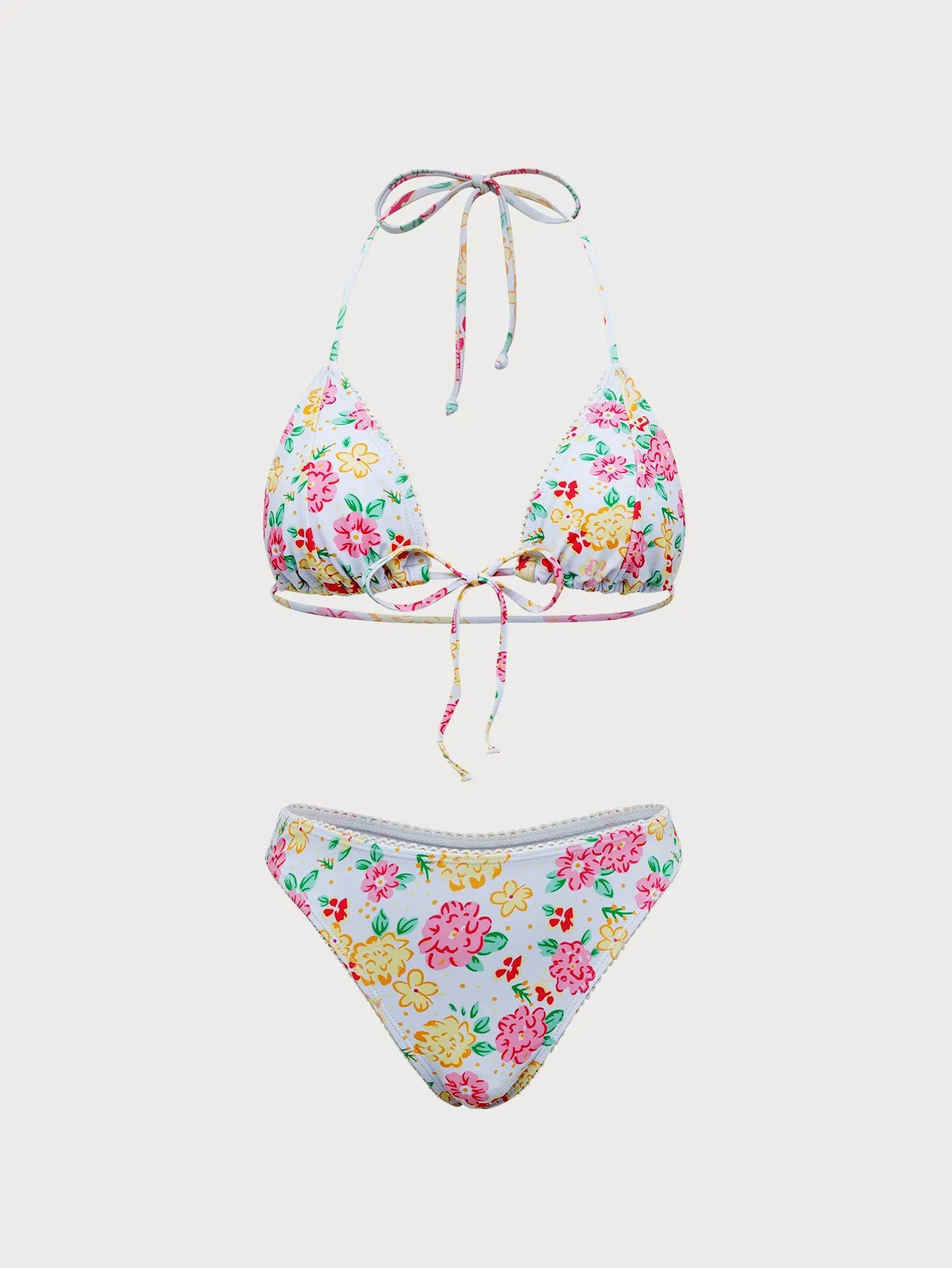 Pink Floral Halter Bikini Set sold by rihoas