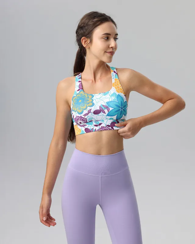 Blue Floral Cutout Tank Top - Medium Support sold by rihoas