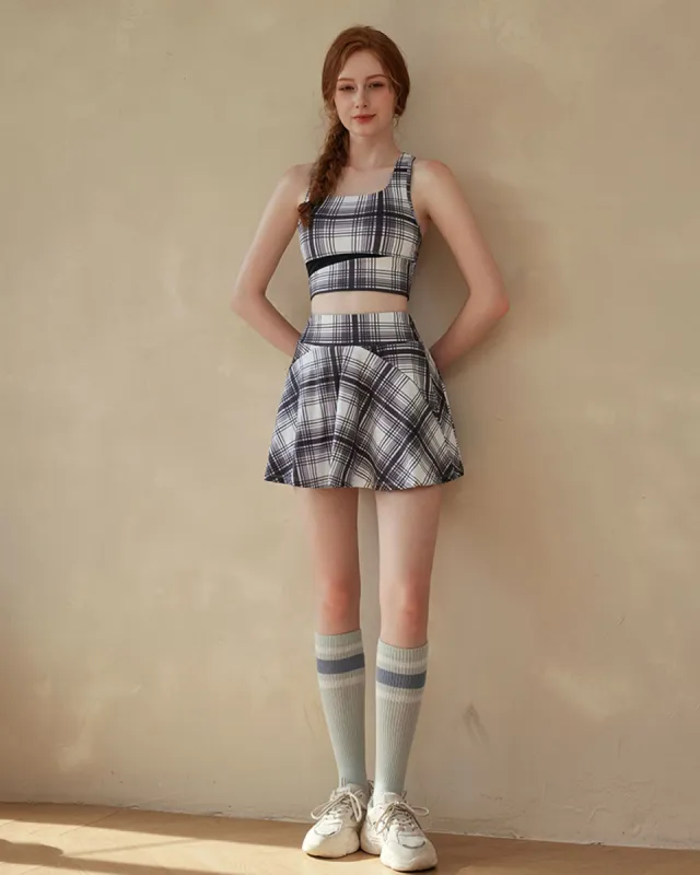 Black Plaid Yoga Skirt sold by rihoas
