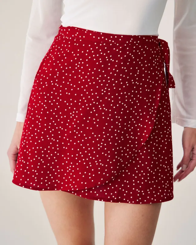 Red Polka Dot Wrap Mini Skirt sold by rihoas