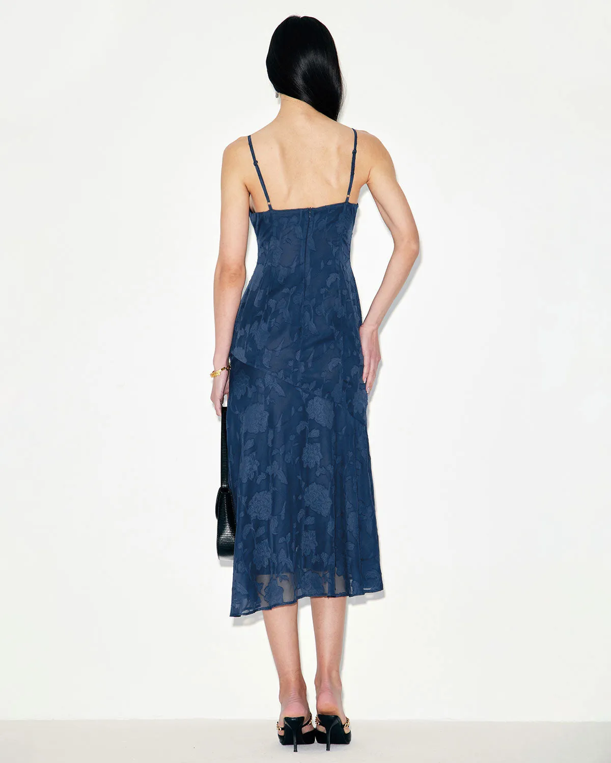 Navy Jacquard Mermaid Slip Midi Dress sold by rihoas product image thumbnail 4