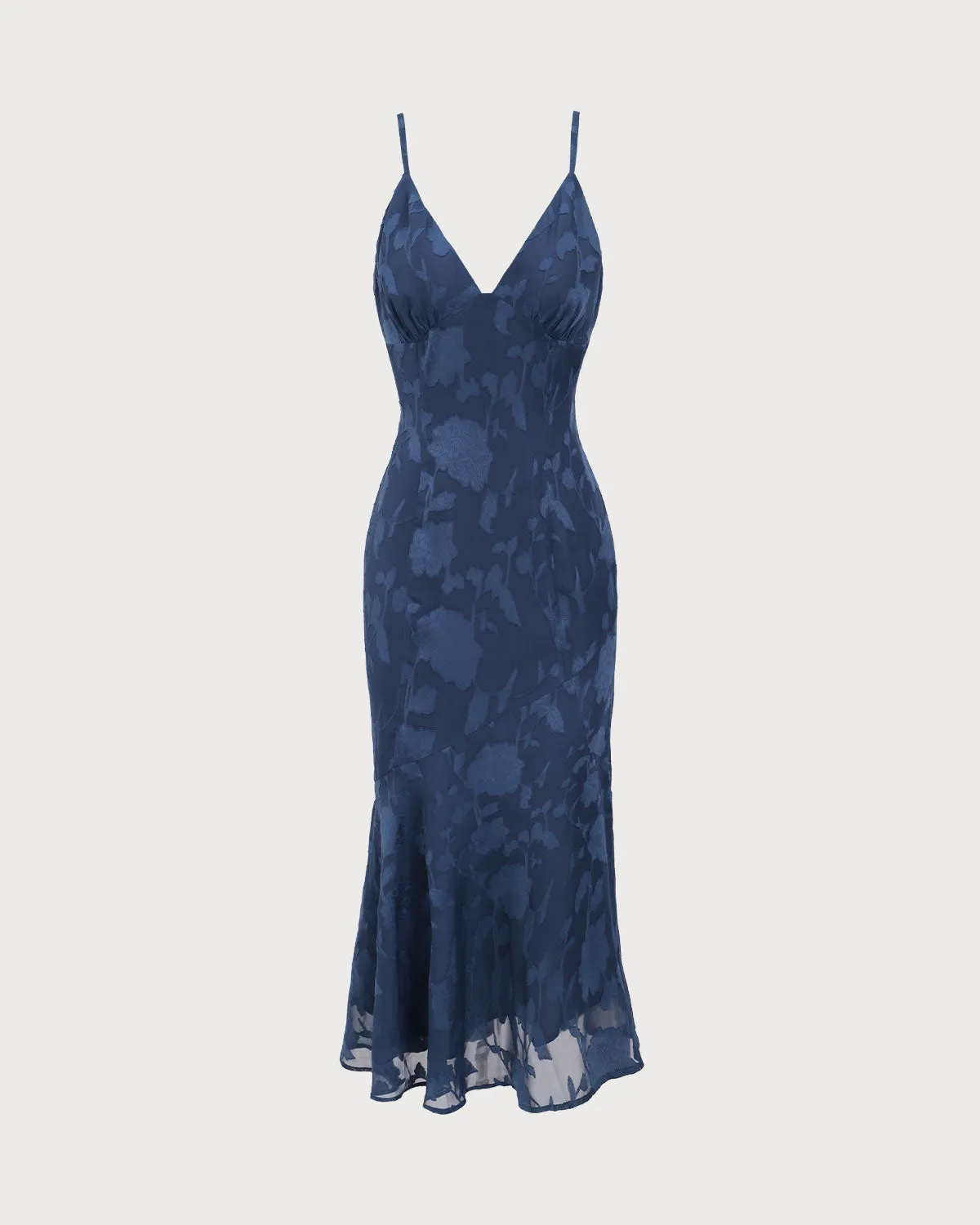 Navy Jacquard Mermaid Slip Midi Dress sold by rihoas product image thumbnail 5