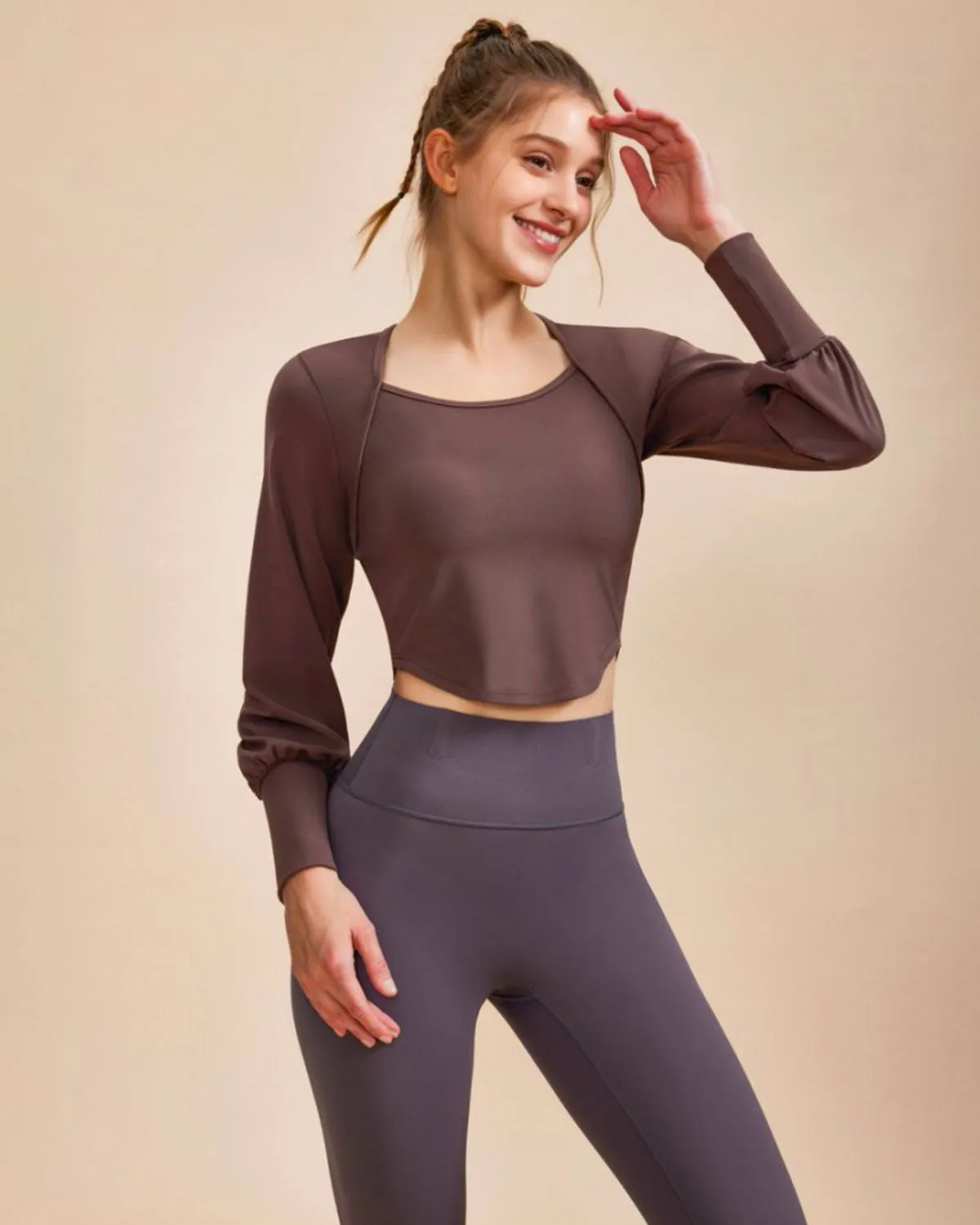 Coffee Round Neck Long Sleeve Top sold by rihoas