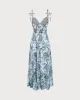 Blue Floral Tie Strap Midi Dress sold by rihoas