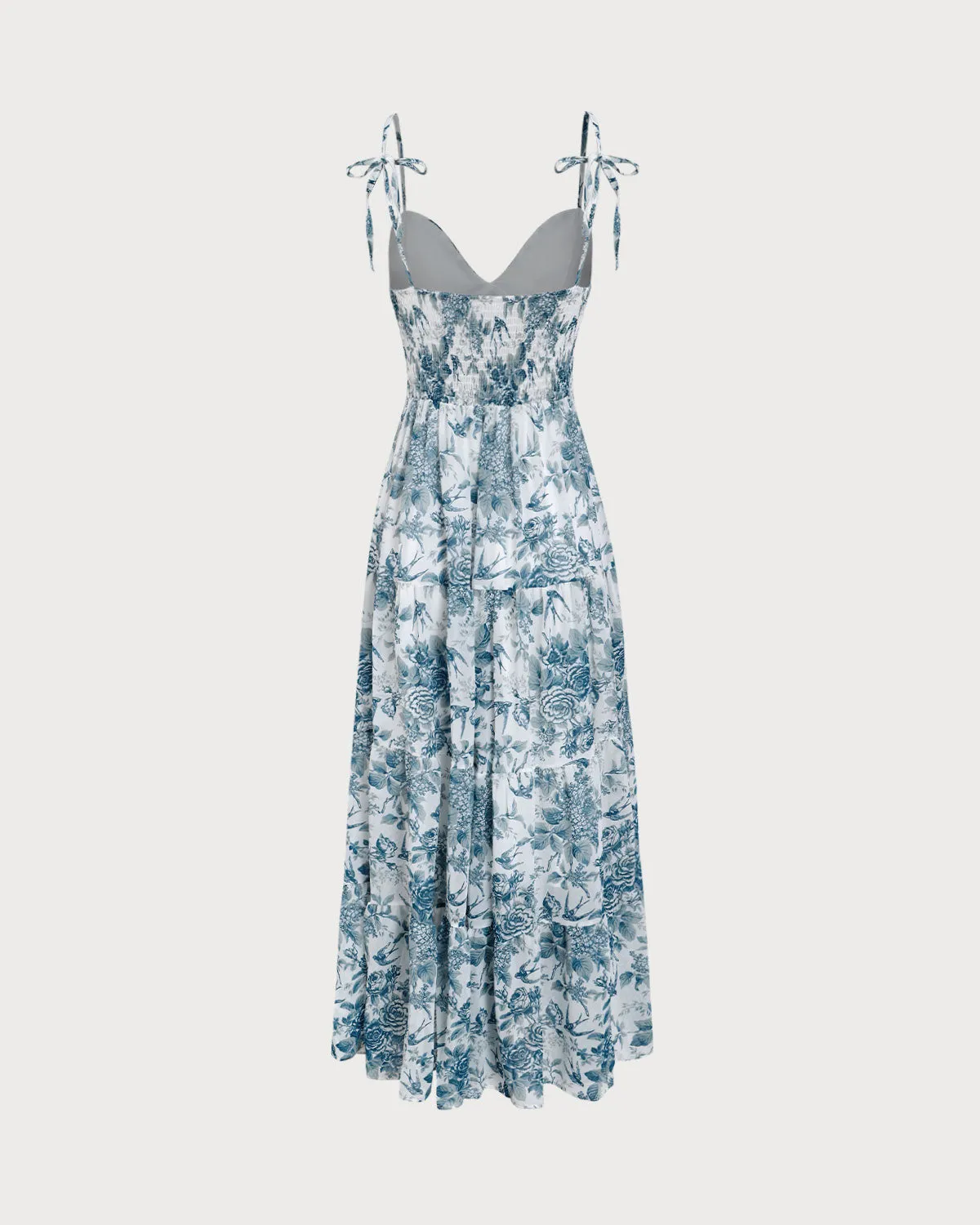 Blue Floral Tie Strap Midi Dress sold by rihoas product image thumbnail 2