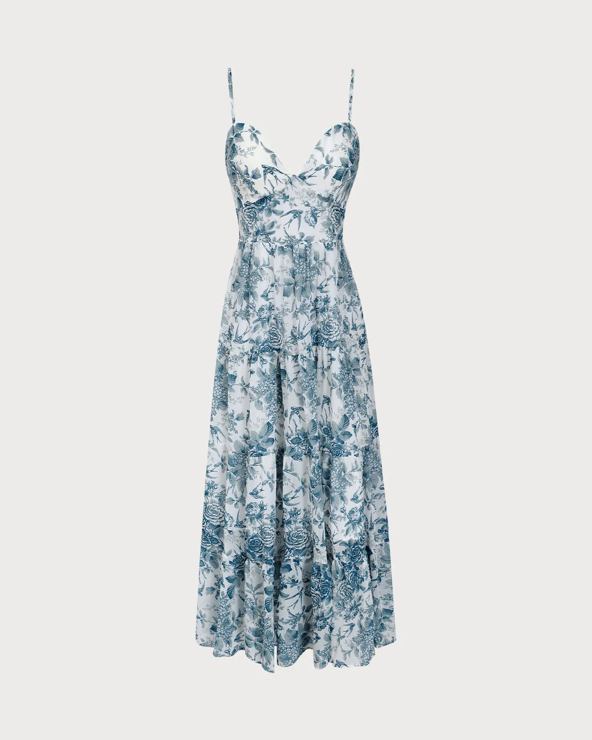 Blue Floral Tie Strap Midi Dress sold by rihoas