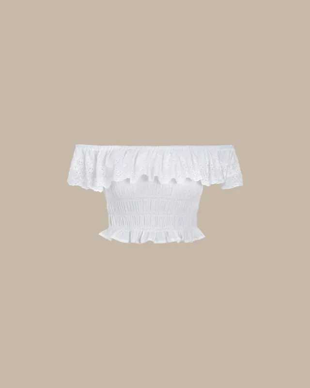 White Off The Shoulder Crop Blouse sold by rihoas