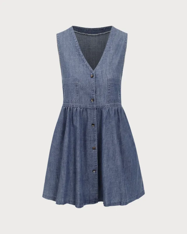 Blue Denim Sleeveless Mini Dress sold by rihoas