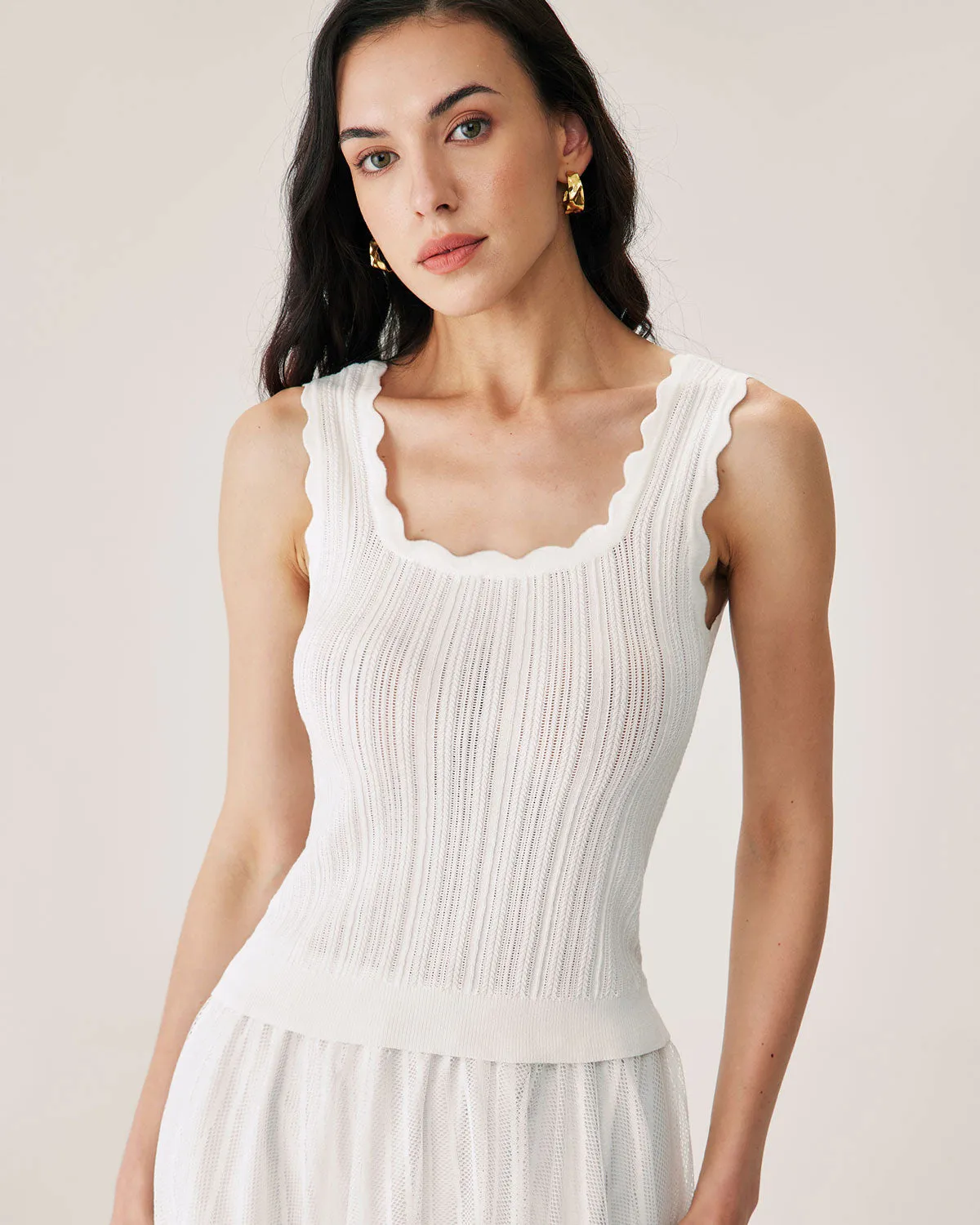 White Hollow Slim Tank Top sold by rihoas