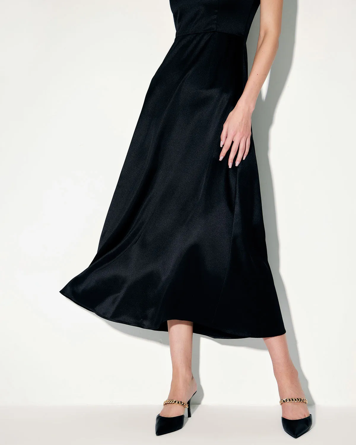 Black Satin A-Line Slip Maxi Dress sold by rihoas product image thumbnail 2