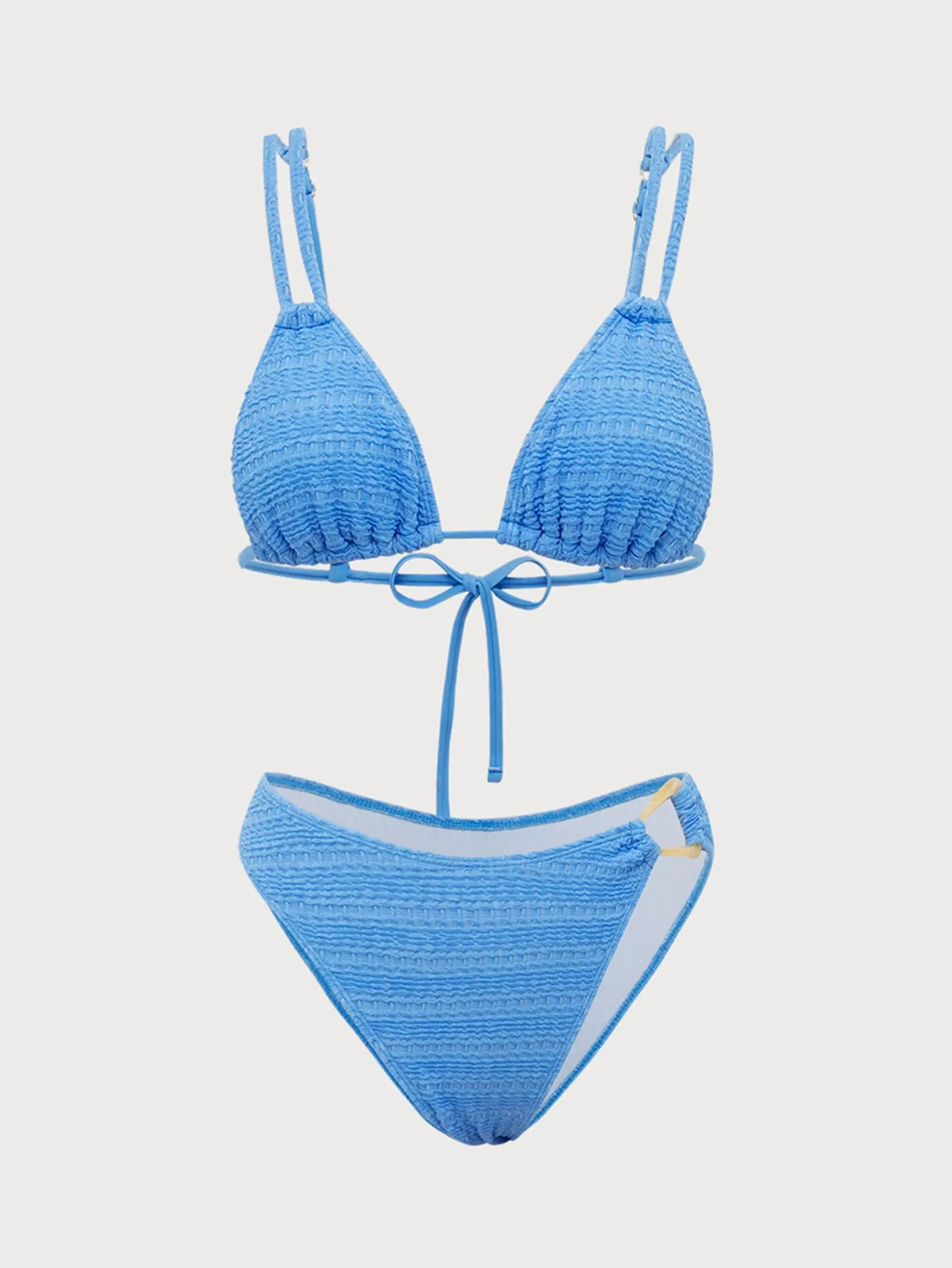 Blue Textured Double Strap Bikini Set sold by rihoas product image thumbnail 5