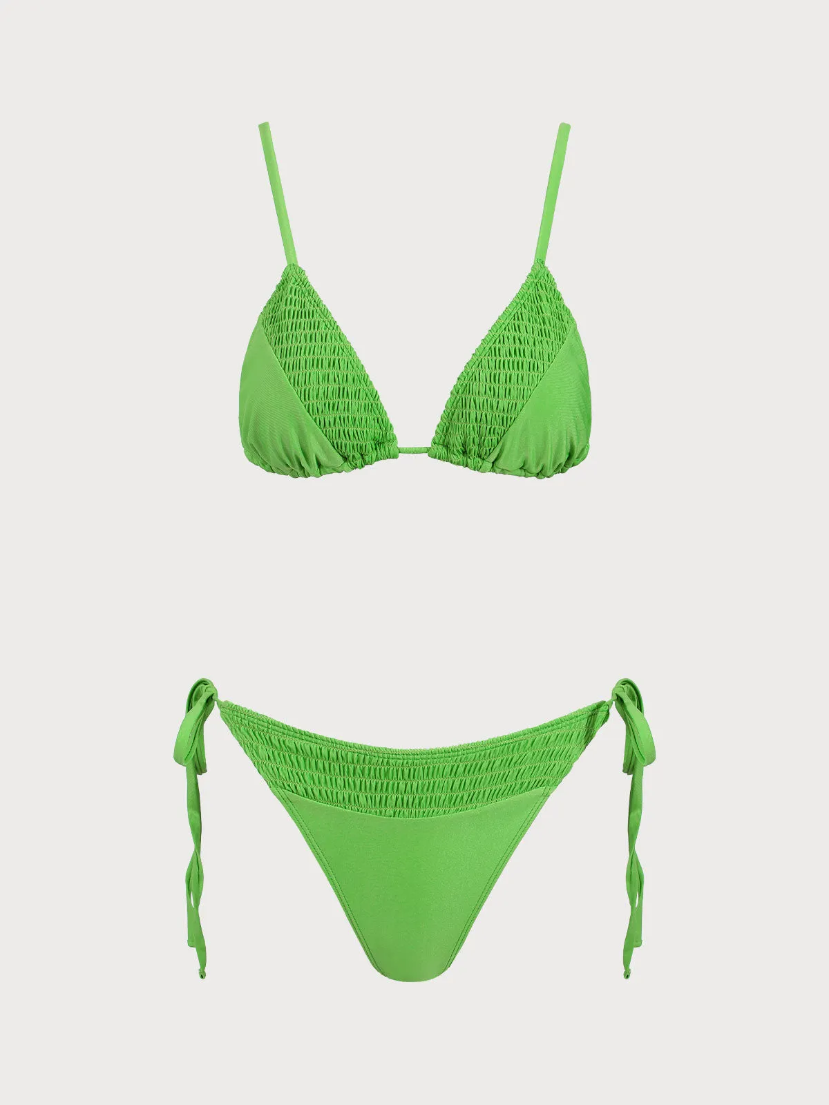 Green Ruched Knot Bikini Set sold by rihoas