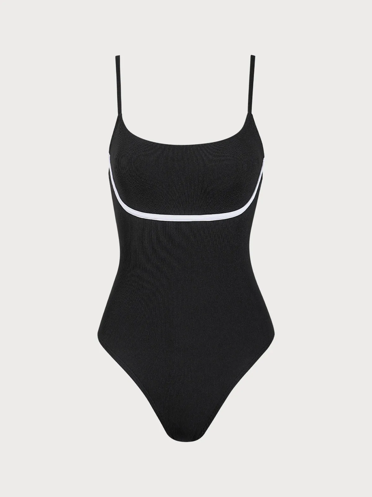 Black Contrast Ribbed One-Piece Swimsuit sold by rihoas product image thumbnail 4