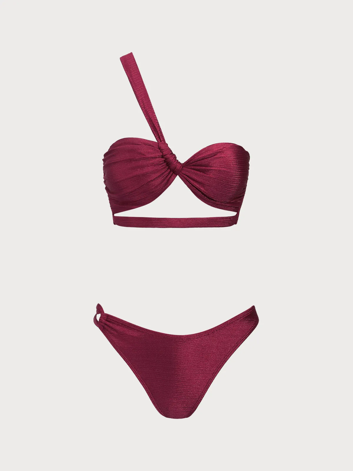 Burgundy One Shoulder Cutout Bikini Set sold by rihoas product image thumbnail 5