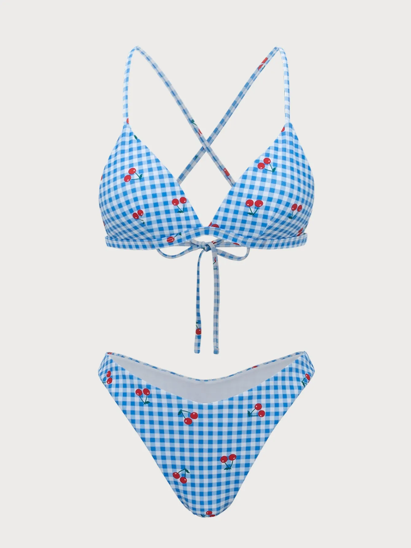 Blue Plaid Cherry Halter Bikini Set sold by rihoas product image thumbnail 4