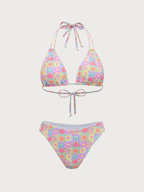 Multi-Color Floral Halter Bikini Set sold by rihoas