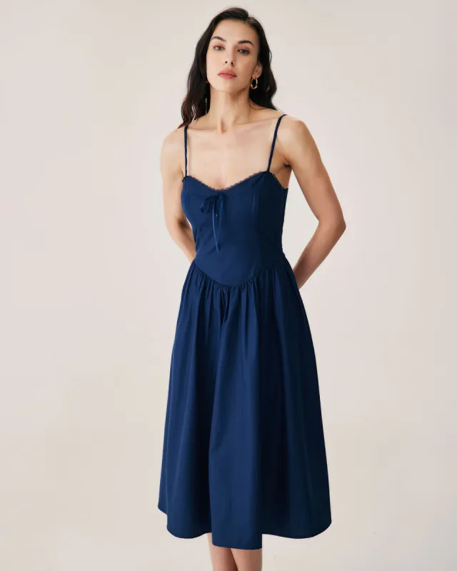 Navy Shirred Slip Midi Dress sold by rihoas