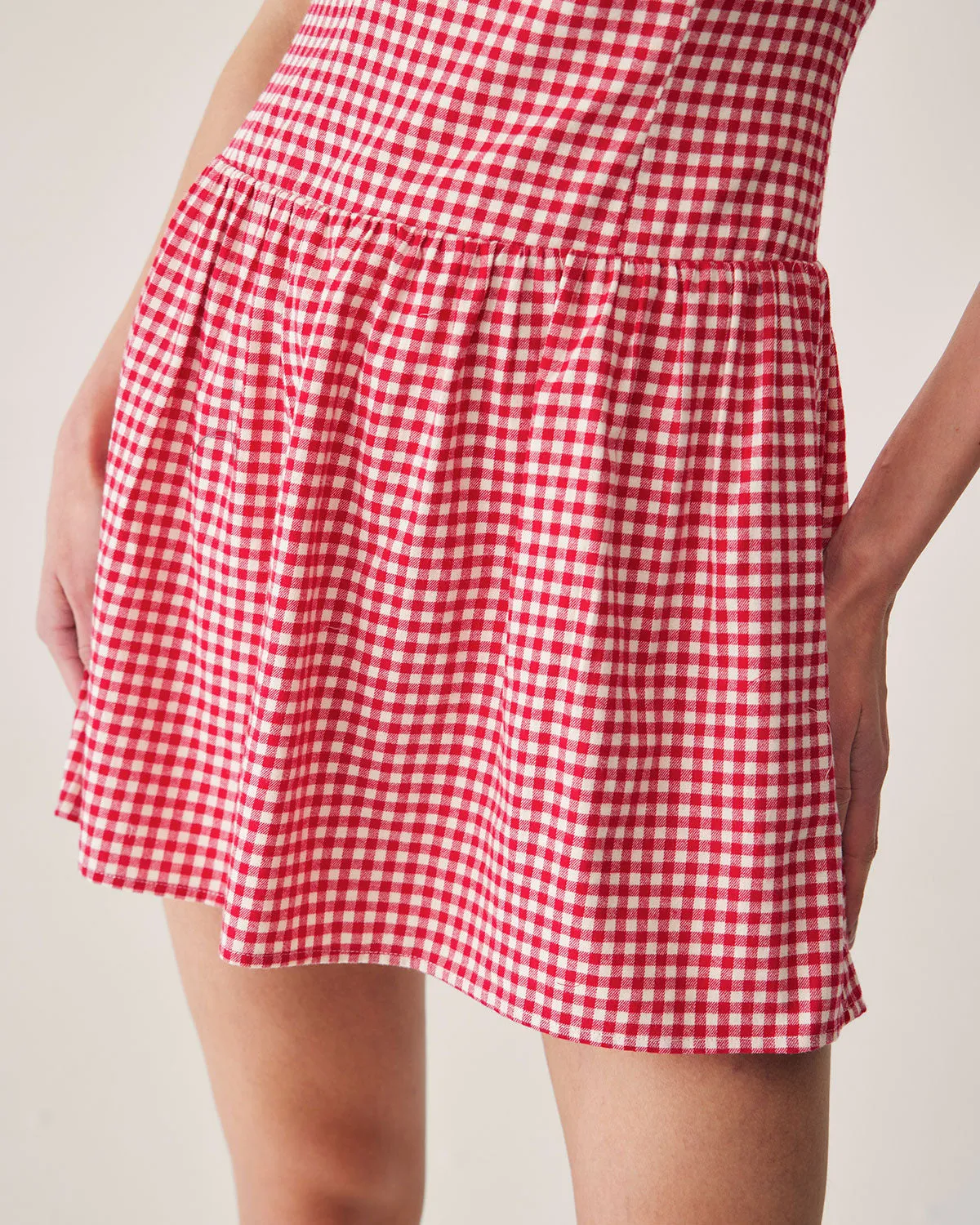 Red Plaid Sweetheart Neck Slip Mini Dress sold by rihoas product image thumbnail 3
