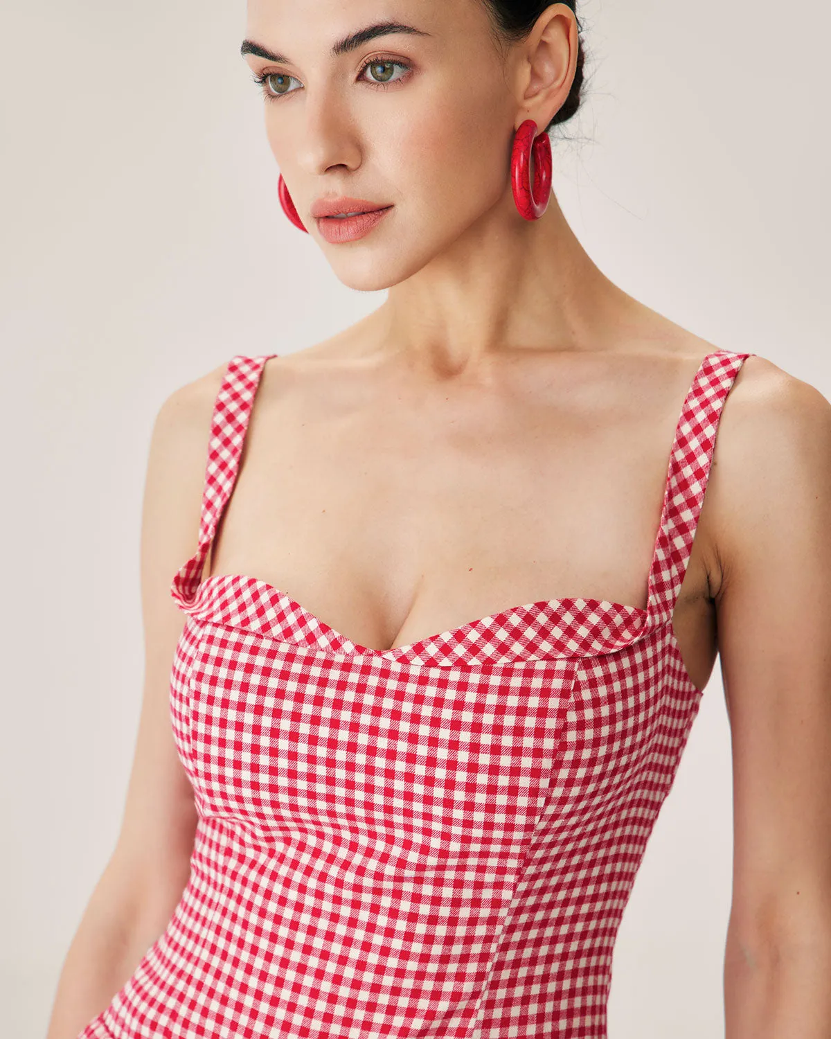 Red Plaid Sweetheart Neck Slip Mini Dress sold by rihoas product image thumbnail 2