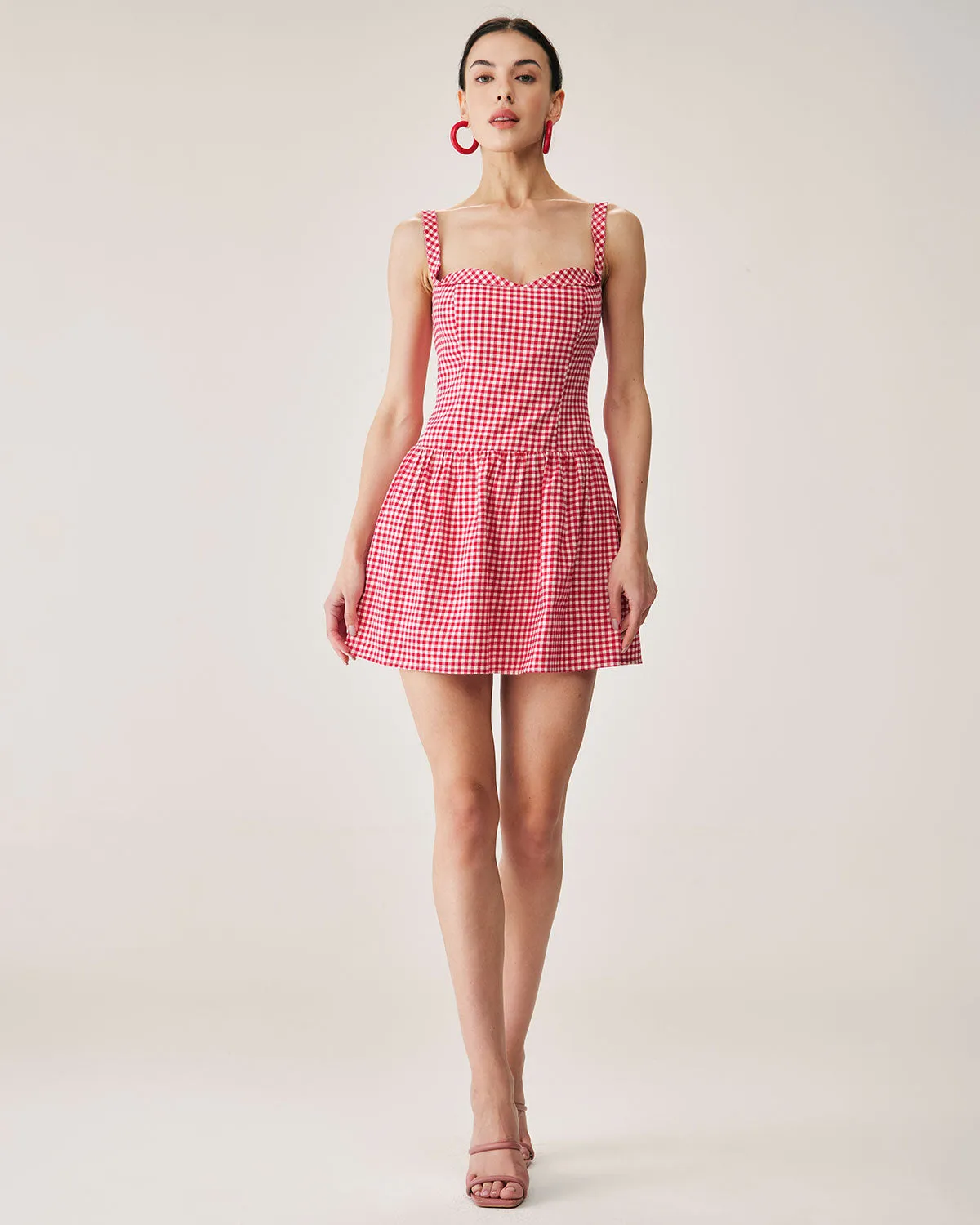 Red Plaid Sweetheart Neck Slip Mini Dress sold by rihoas product image thumbnail 5