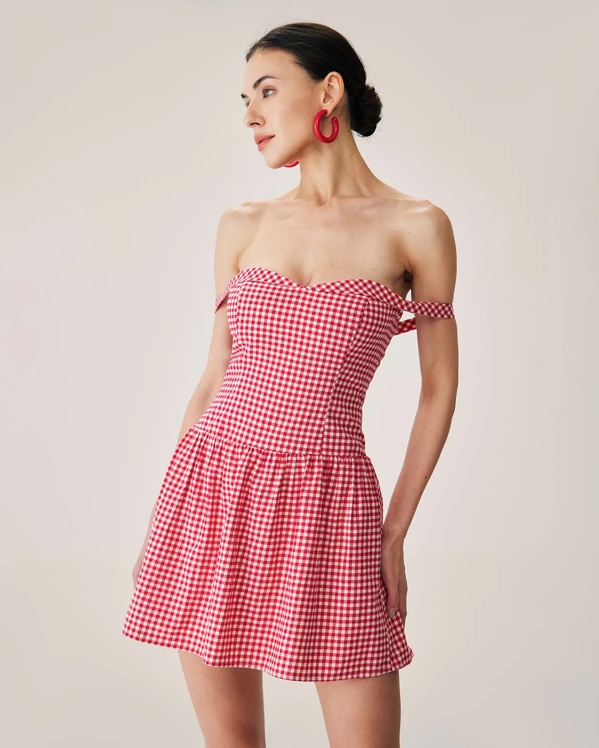 Red Plaid Sweetheart Neck Slip Mini Dress sold by rihoas product image thumbnail 4