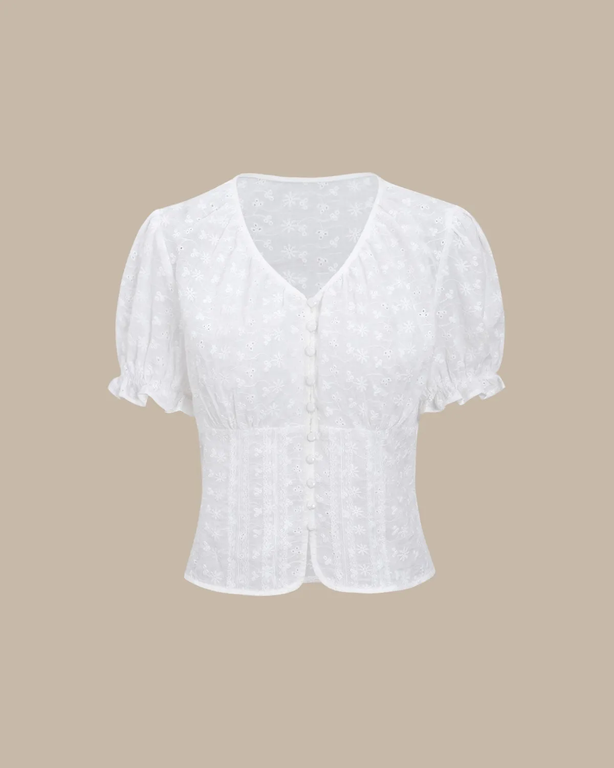 White Floral Puffed Sleeve Blouse sold by rihoas