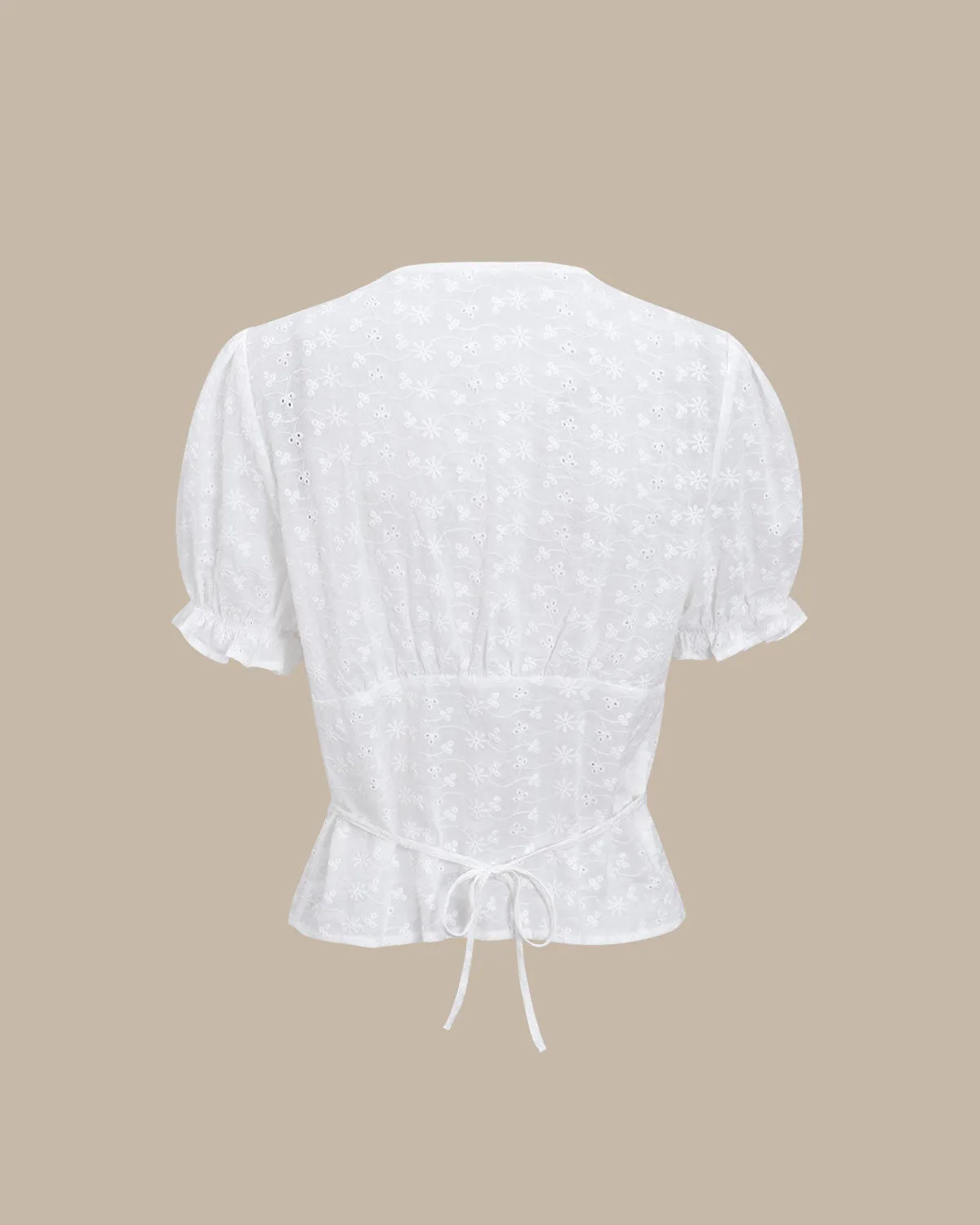 White Floral Puffed Sleeve Blouse sold by rihoas product image thumbnail 2